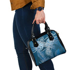 Aotearoa Maori Koru Curves Shoulder Handbag Silver Ferns - Navy Blue