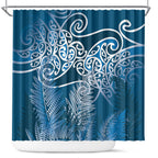 Aotearoa Maori Koru Curves Shower Curtain Silver Ferns - Navy Blue
