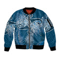 Aotearoa Maori Koru Curves Sleeve Zip Bomber Jacket Silver Ferns - Navy Blue