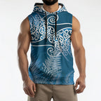 Aotearoa Maori Koru Curves Sleeveless Hoodie Silver Ferns - Navy Blue
