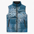 Aotearoa Maori Koru Curves Sleeveless Puffer Jacket Silver Ferns - Navy Blue