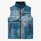 Aotearoa Maori Koru Curves Sleeveless Puffer Jacket Silver Ferns - Navy Blue