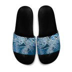 Aotearoa Maori Koru Curves Slide Sandals Silver Ferns - Navy Blue