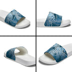 Aotearoa Maori Koru Curves Slide Sandals Silver Ferns - Navy Blue