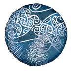 Aotearoa Maori Koru Curves Spare Tire Cover Silver Ferns - Navy Blue