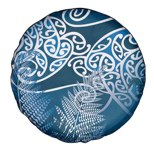 Aotearoa Maori Koru Curves Spare Tire Cover Silver Ferns - Navy Blue