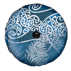 Aotearoa Maori Koru Curves Spare Tire Cover Silver Ferns - Navy Blue