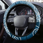 Aotearoa Maori Koru Curves Steering Wheel Cover Silver Ferns - Navy Blue