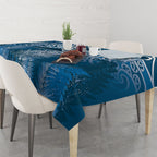 Aotearoa Maori Koru Curves Tablecloth Silver Ferns - Navy Blue