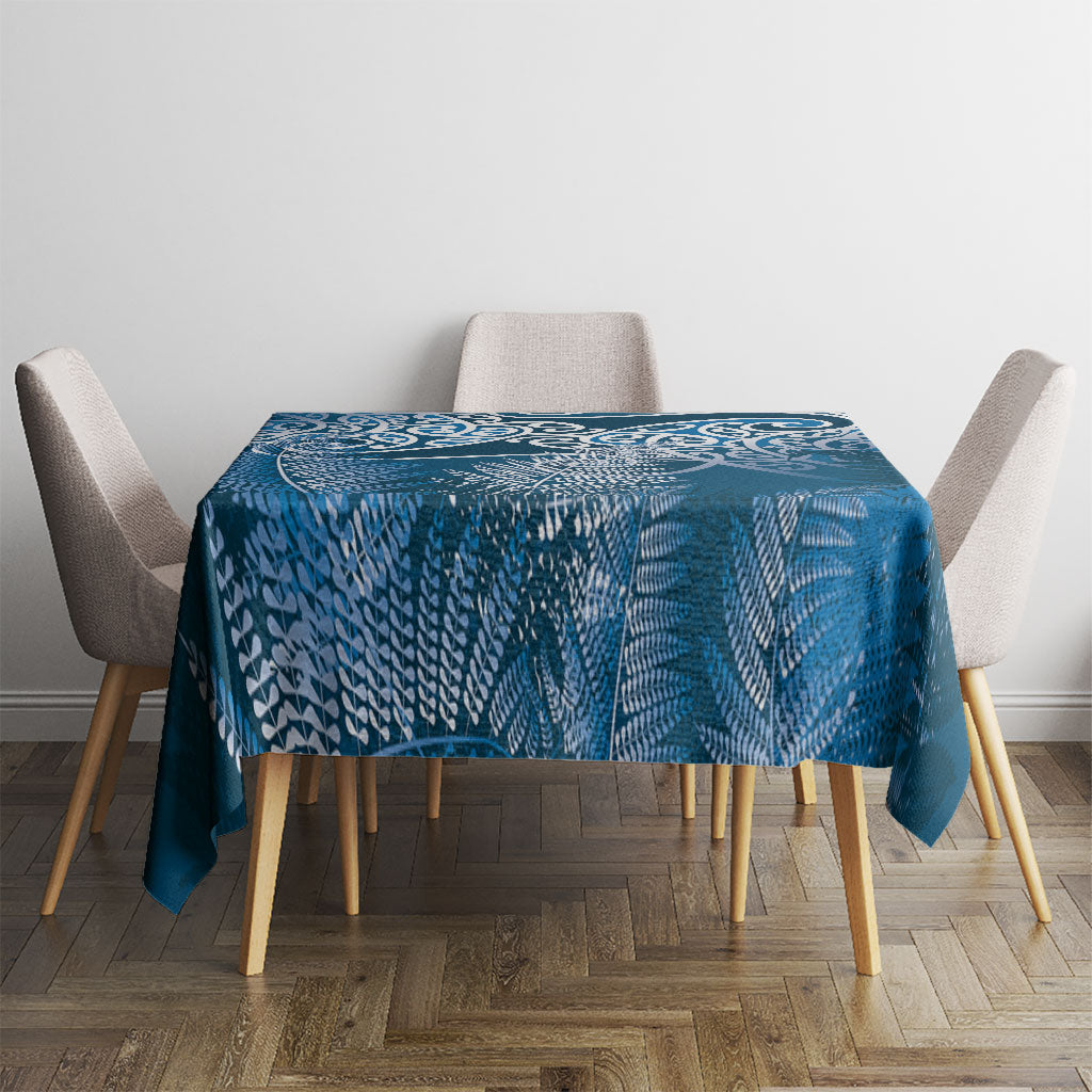 Aotearoa Maori Koru Curves Tablecloth Silver Ferns - Navy Blue