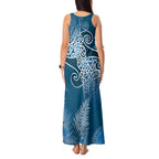 Aotearoa Maori Koru Curves Tank Maxi Dress Silver Ferns - Navy Blue