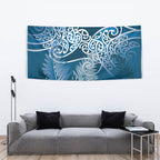 Aotearoa Maori Koru Curves Tapestry Silver Ferns - Navy Blue