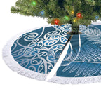 Aotearoa Maori Koru Curves Tree Skirt Silver Ferns - Navy Blue