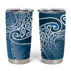 Aotearoa Maori Koru Curves Tumbler Cup Silver Ferns - Navy Blue
