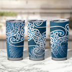 Aotearoa Maori Koru Curves Tumbler Cup Silver Ferns - Navy Blue