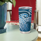 Aotearoa Maori Koru Curves Tumbler Cup Silver Ferns - Navy Blue