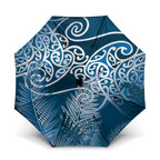 Aotearoa Maori Koru Curves Umbrella Silver Ferns - Navy Blue