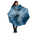 Aotearoa Maori Koru Curves Umbrella Silver Ferns - Navy Blue