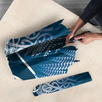 Aotearoa Maori Koru Curves Umbrella Silver Ferns - Navy Blue