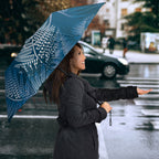 Aotearoa Maori Koru Curves Umbrella Silver Ferns - Navy Blue