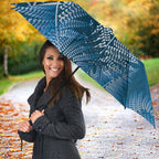 Aotearoa Maori Koru Curves Umbrella Silver Ferns - Navy Blue