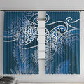 Aotearoa Maori Koru Curves Window Curtain Silver Ferns - Navy Blue