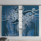 Aotearoa Maori Koru Curves Window Curtain Silver Ferns - Navy Blue