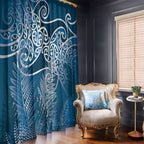 Aotearoa Maori Koru Curves Window Curtain Silver Ferns - Navy Blue