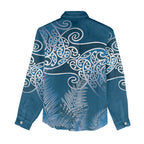 Aotearoa Maori Koru Curves Women Casual Shirt Silver Ferns - Navy Blue