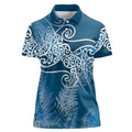 Aotearoa Maori Koru Curves Women Polo Shirt Silver Ferns - Navy Blue