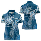 Aotearoa Maori Koru Curves Women Polo Shirt Silver Ferns - Navy Blue
