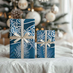 Aotearoa Maori Koru Curves Wrapping Paper Silver Ferns - Navy Blue