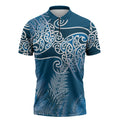 Aotearoa Maori Koru Curves Zipper Polo Shirt Silver Ferns - Navy Blue