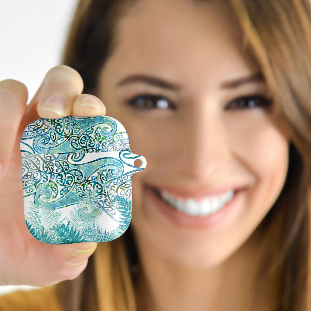 Aotearoa Maori Koru Curves AirPods Case Mossy Paua Shell