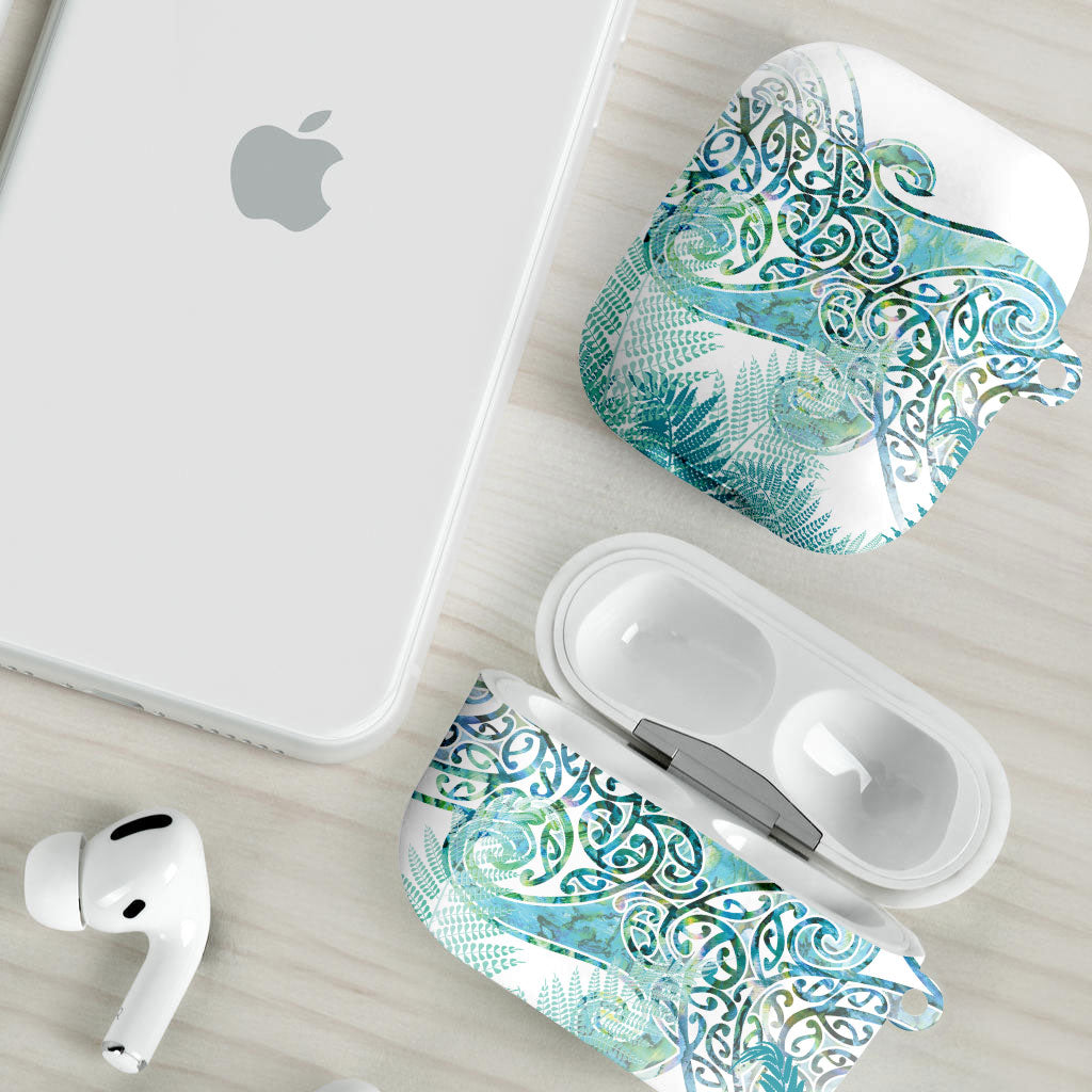 Aotearoa Maori Koru Curves AirPods Case Mossy Paua Shell