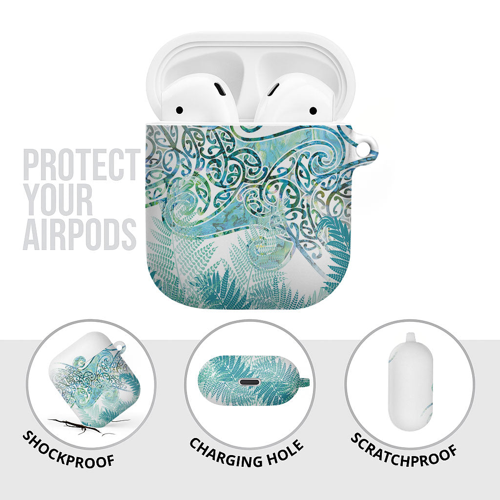 Aotearoa Maori Koru Curves AirPods Case Mossy Paua Shell