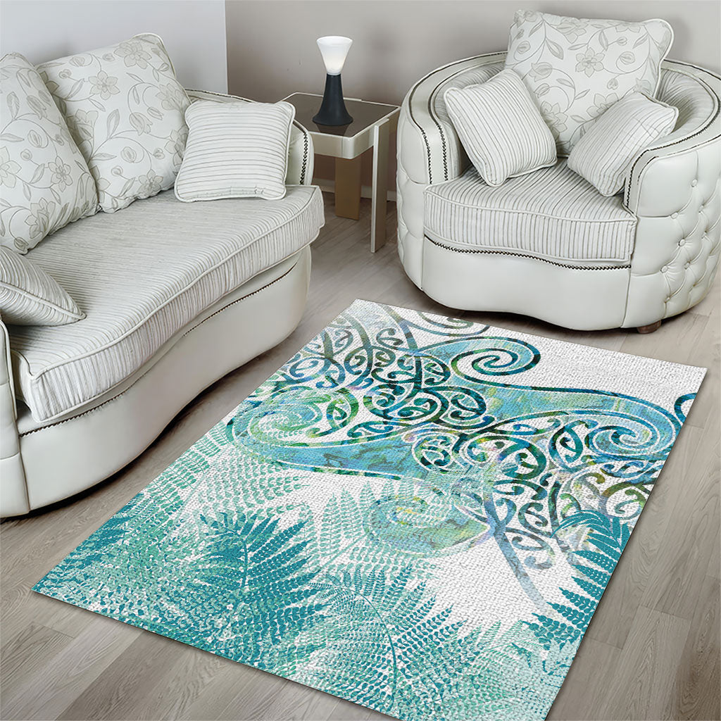 Aotearoa Maori Koru Curves Area Rug Mossy Paua Shell