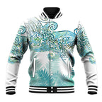 Aotearoa Maori Koru Curves Baseball Jacket Mossy Paua Shell