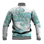 Aotearoa Maori Koru Curves Baseball Jacket Mossy Paua Shell