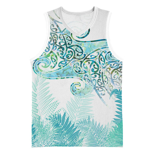 Aotearoa Maori Koru Curves Basketball Jersey Mossy Paua Shell