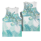 Aotearoa Maori Koru Curves Basketball Jersey Mossy Paua Shell