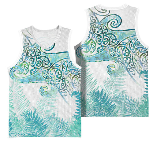 Aotearoa Maori Koru Curves Basketball Jersey Mossy Paua Shell