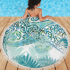 Aotearoa Maori Koru Curves Beach Blanket Mossy Paua Shell