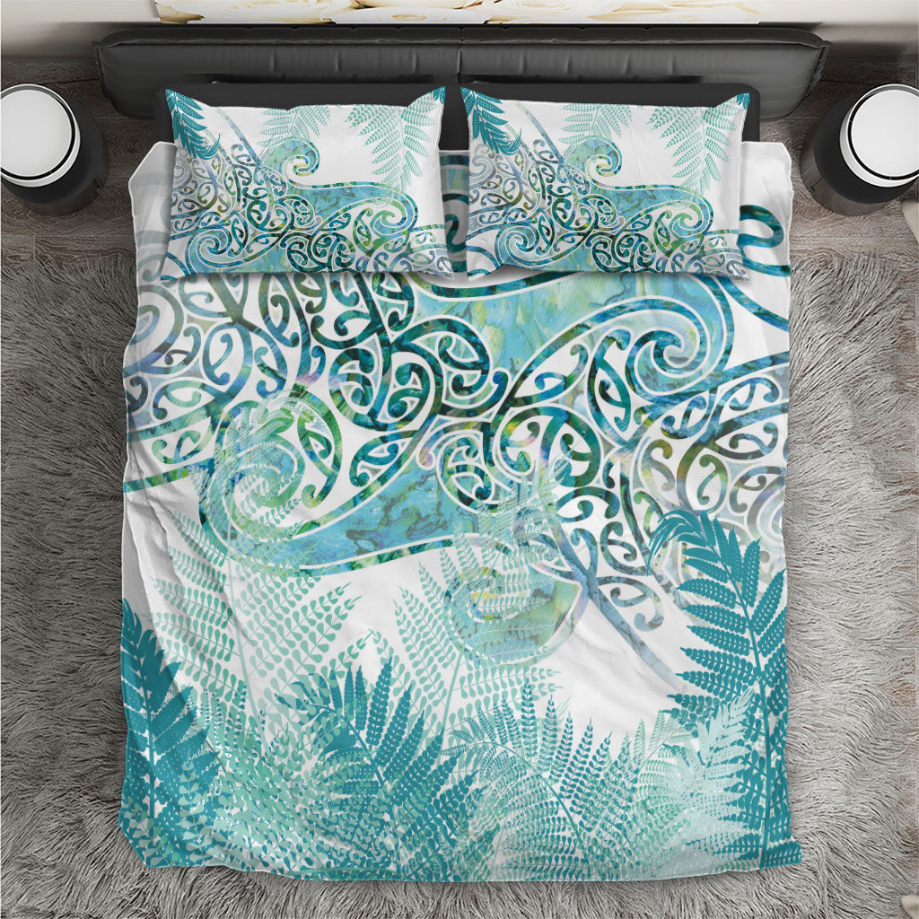 Aotearoa Maori Koru Curves Bedding Set Mossy Paua Shell