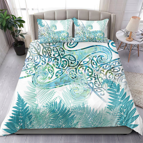 Aotearoa Maori Koru Curves Bedding Set Mossy Paua Shell