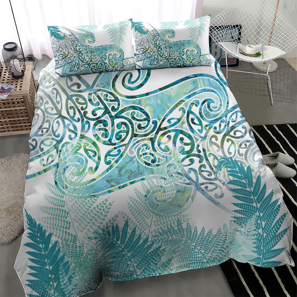Aotearoa Maori Koru Curves Bedding Set Mossy Paua Shell