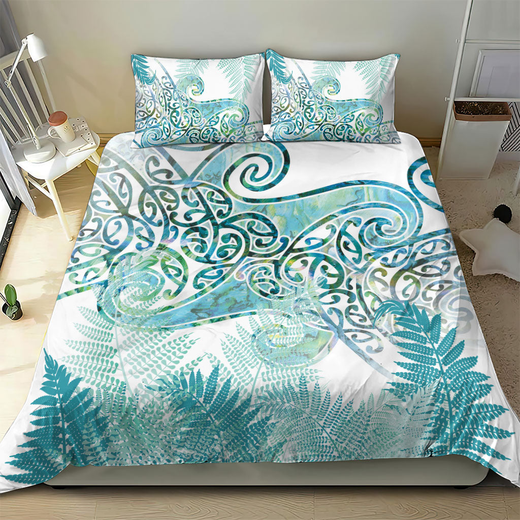 Aotearoa Maori Koru Curves Bedding Set Mossy Paua Shell