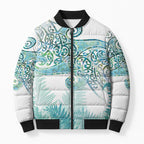 Aotearoa Maori Koru Curves Bomber Puffer Jacket Mossy Paua Shell