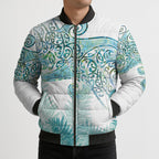 Aotearoa Maori Koru Curves Bomber Puffer Jacket Mossy Paua Shell