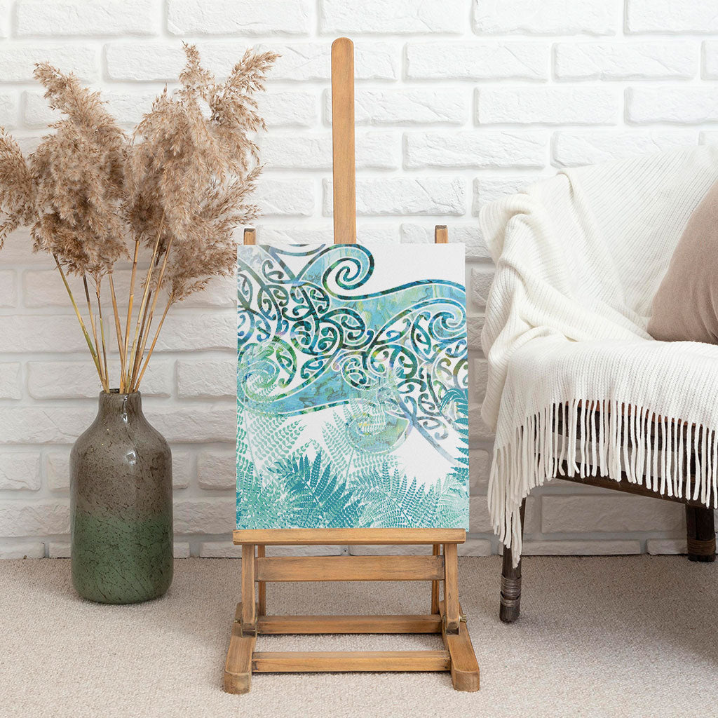 Aotearoa Maori Koru Curves Canvas Wall Art Mossy Paua Shell